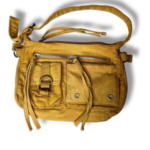 Vintage Y2K Canvas Shoulder Purse Bag Sand Beige Tan Khaki Pockets Flaps